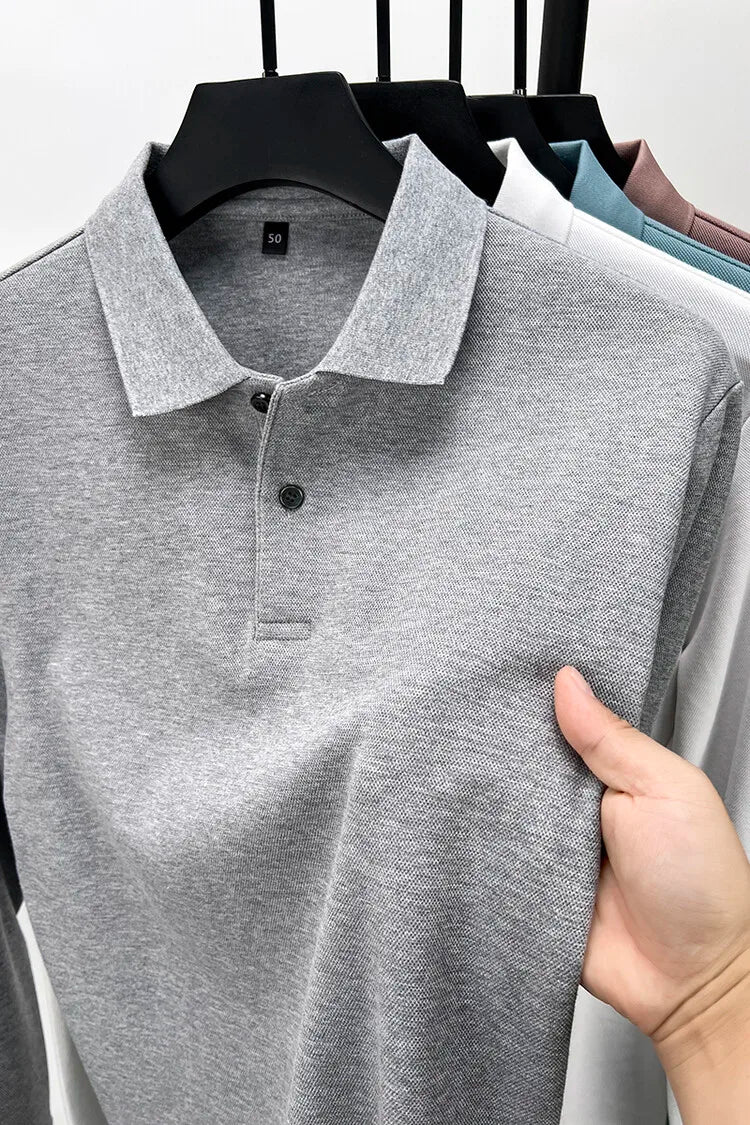 Langärmliges Herren-Poloshirt aus hochwertiger Baumwolle – Schlichte Eleganz und erstklassiger Tragekomfort 